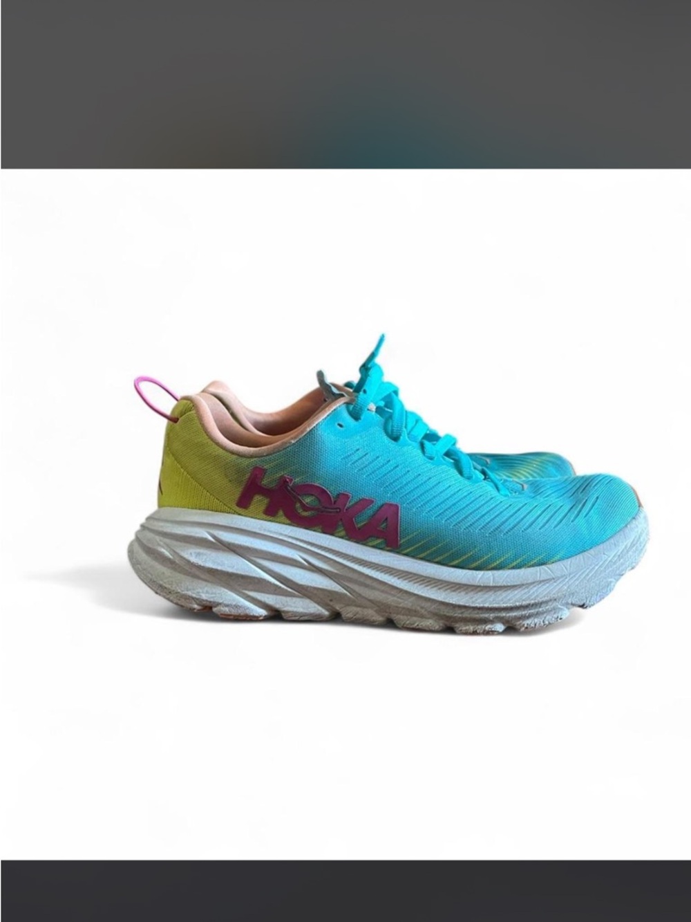 Hoka' Turquoise & Yellow Sneaker with Pink Logo